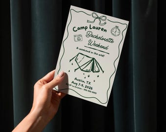 Camp Bachelorette Invitation & Itinerary Bundle | Editable Weekend Invite