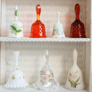 Fenton glass french opalescent, bone china hand painted, artist signed bell. floral patterns, Luxury Party Birthday Bridal Christmas Gift.