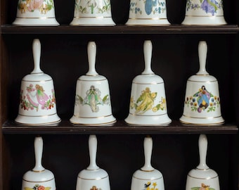 Vintage Franklin Mint Porcelain Flower Fairy Bells 1979s, Gold