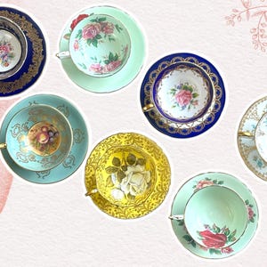 Vintage Luxury England Tea cups and Saucers for Collectibles LoverS! Party/Birthday/Bridesmaid/Baby Shower/Christmas/Wedding/Valentine Gift.