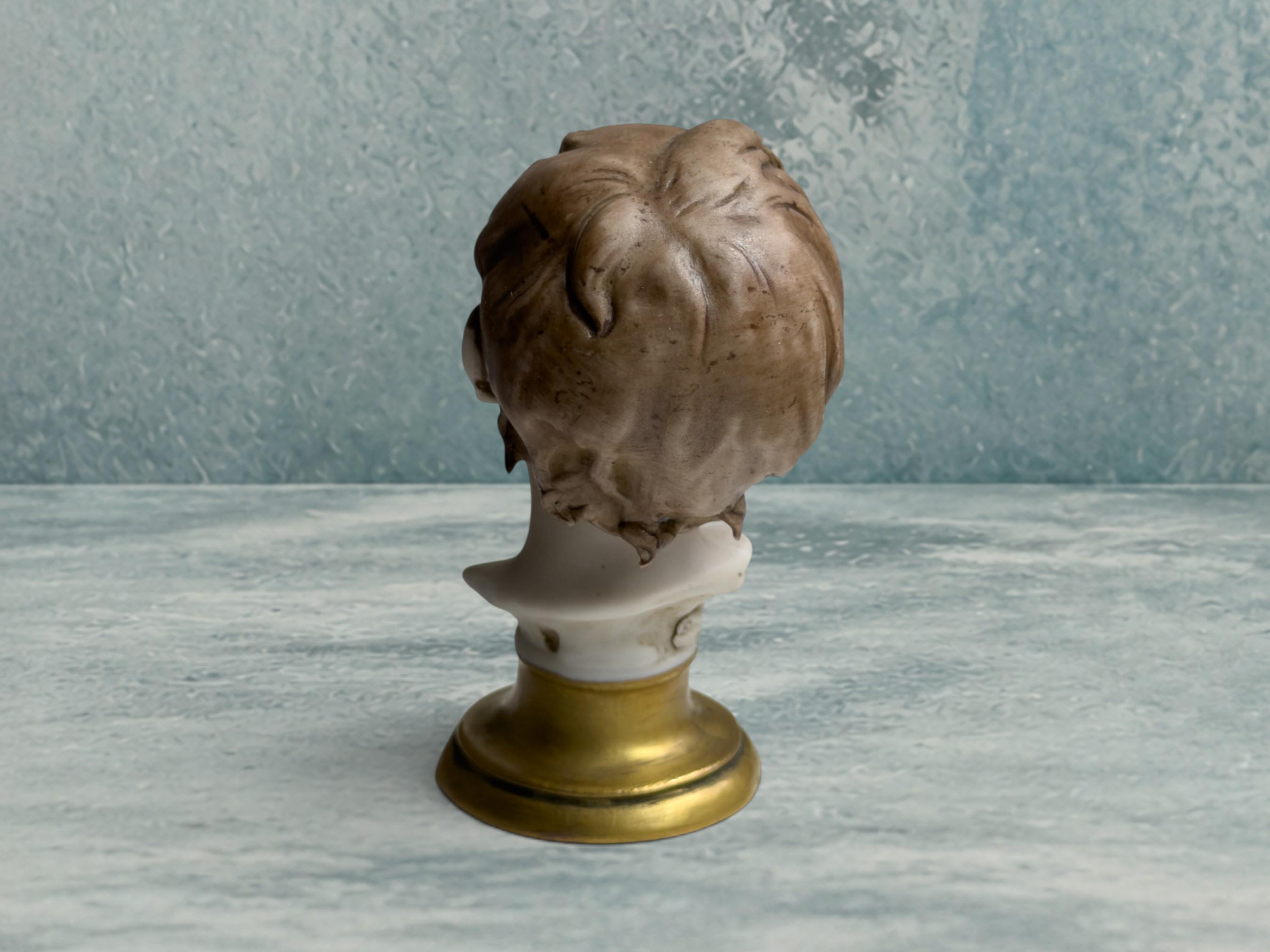 Luigi Benacchio Signed Bisque Porcelain Boy Bust | Gold Brass Base