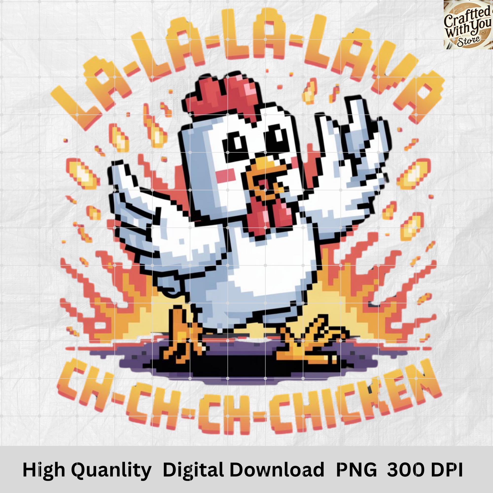 Lava Chicken Pixel Art PNG: Funny Gamer Shirt Design (Digital Download