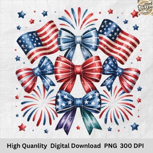Patriotic Watercolor Clipart Png, 4th of July Bows, USA PNG Digital, USA Independence Day 4th July, Red White Blue Bows Png, American Flag