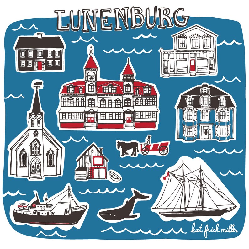 Cotton Canvas Gusseted Market Bag with Screenprint of Nova Scotia Lunenburg Tote Bag