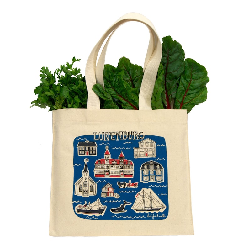 Cotton Canvas Gusseted Market Bag with Screenprint of Nova Scotia Lunenburg Tote Bag