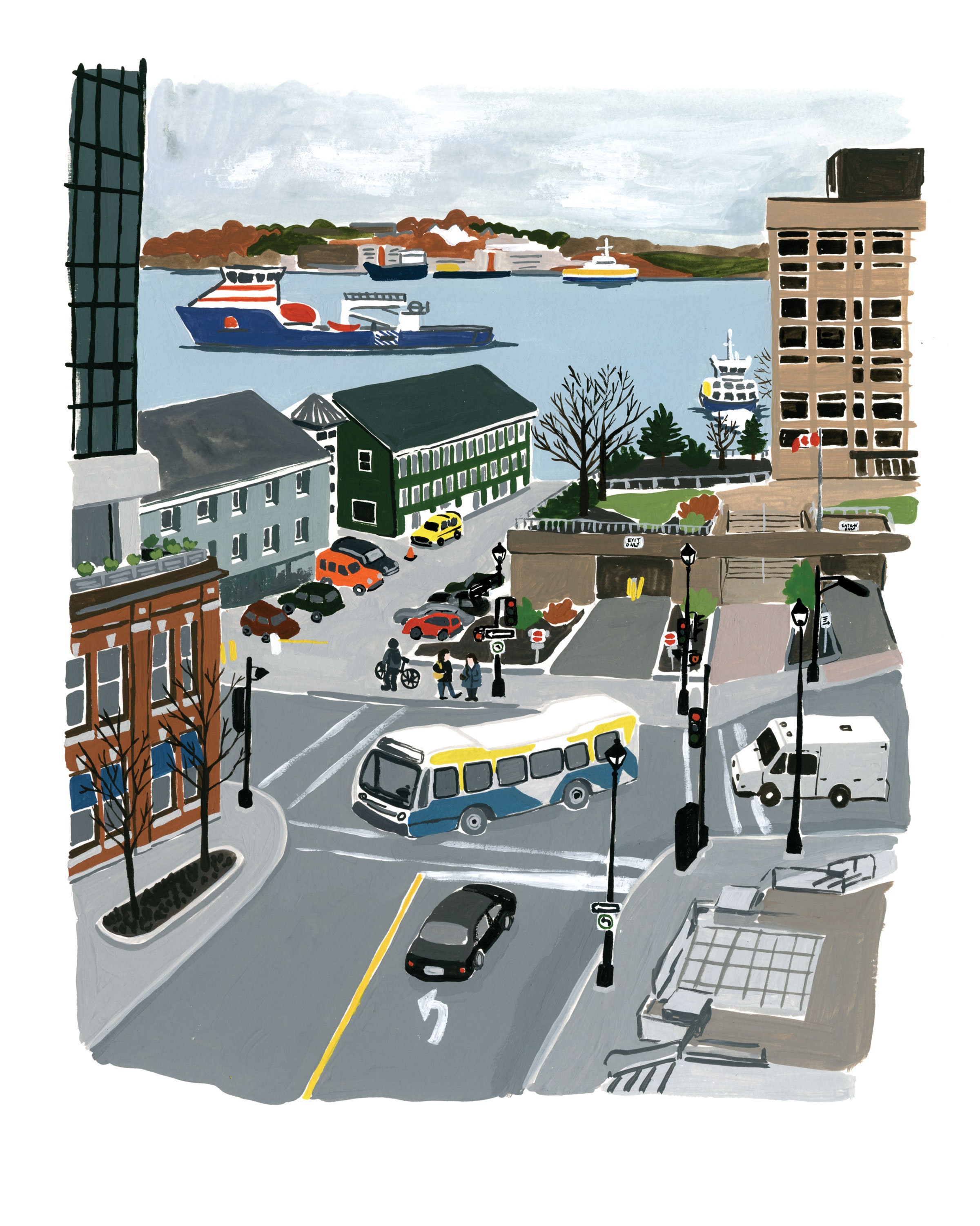 Halifax Harbour Limited Edition Print of a Gouache painting Etsy