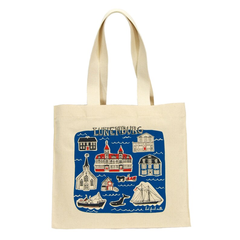 Cotton Canvas Gusseted Market Bag with Screenprint of Nova Scotia Lunenburg Tote Bag