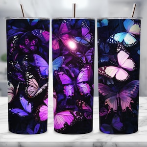 Purple Butterfly Tumbler Wrap, Straight Tumbler, 20oz Skinny Tumbler, Sublimation Wrap, Digital Tumbler Design,Boho Tumbler,Digital Download