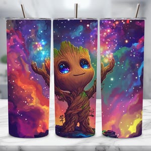Envoltorio para vaso con diseño de árbol galáctico, PNG de árbol espacial adorable, sublimación de vaso delgado de 20 oz, envoltura para planta bebé, arte espacial de dibujos animados, descarga digital