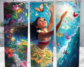 Princess Tumbler Wrap – 20oz Skinny Sublimation PNG, Tropical Princess Ocean Cup, Kids Birthday Gift, Disne y Fan Inspired 3D Digital Design