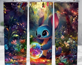 Stitch Floral 20oz Skinny Tumbler Sublimation Design (PNG Digital File)