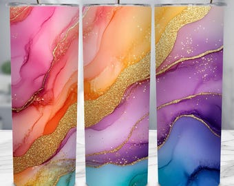 Colorful Marble 20oz Skinny Tumbler Sublimation Design (Digital Download)