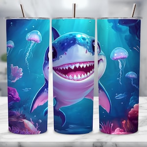 Shark Tumbler Wrap, Shark Tumbler PNG, Shark Sublimation, Ocean Tumbler Wrap, Skinny Tumbler Design, Sea Life Wrap, Beach Tumbler PNG