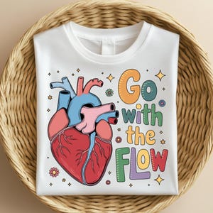 Go with the Flow PNG, Retro Anatomy Heart PNG, Self Love Png, Cardiology Png, Human Heart PNG, Cardiac Nurse Shirt, Cardio Therapy