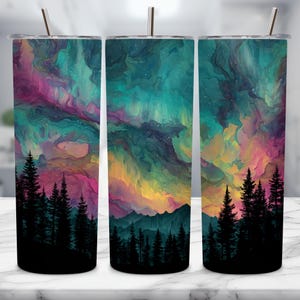 Northern Lights Tumbler Wrap, Aurora Borealis PNG, Skinny Tumbler, Sublimation Tumbler Design, 20oz Tumbler Wrap, Digital Download,Night Sky