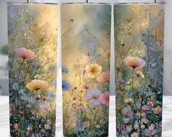 Wildflower beker wrap, 20oz skinny sublimatie png, boho bloemen bekerontwerp, Cottagecore botanische drinkgerei cadeau voor haar, moeder beker
