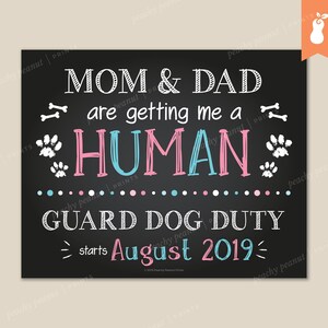PRINTABLE | Getting a Human Pregnancy Reveal Announcement Sign Poster Chalkboard Baby Footprints Pet Paw Print Bones | 8x10 11x14 | Custom