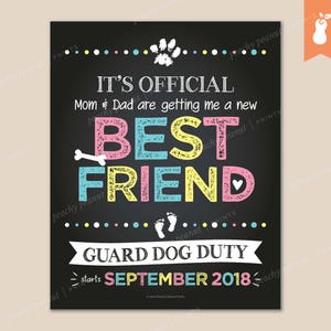 IMPRIMIBLE / Mejor amigo guardia perro deber anuncio de embarazo cartel pizarra huellas de bebé patas de mascota huesos / 8x10 11x14 / personalizado