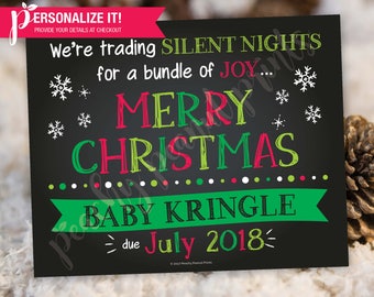 Christmas Pregnancy Announcement Sign Poster Chalkboard Silent Night Bundle of Joy // Personalized Printable // 8x10 // 11x14 // Custom Size