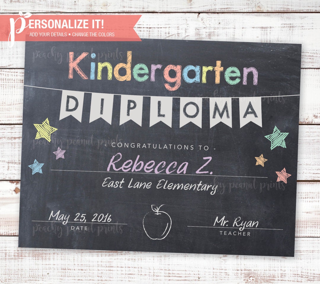 PRINTABLE | Diploma Chalkboard Pre-k -OR- Kindergarten Stars + Apple ...