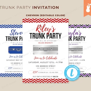 EDITABLE Trunk Party Invitation Going Away College High School Graduation Template // Instant Printable Download // Custom Colors // 5x7