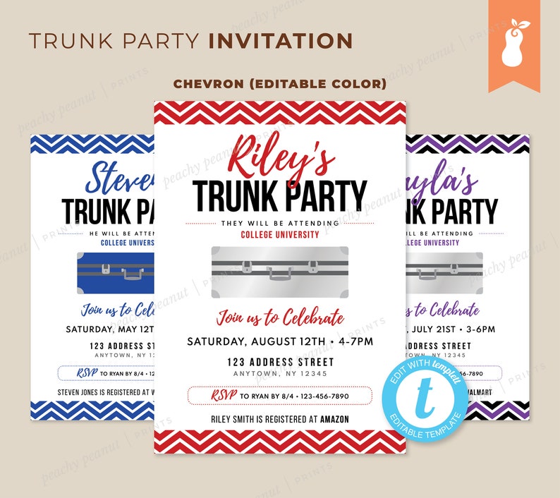EDITABLE Trunk Party Invitation Going Away College High School Graduation Template // Instant Printable Download // Custom Colors // 5x7 image 1