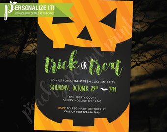 Halloween Costume Party Invitation Celebration // Pumpkin Trick or Treat // Personalized Printable // 4x6 OR 5x7 // Custom Invite