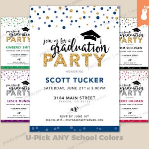 AFDRUKBAAR | Uitnodiging viering afstuderen feest Glitter confetti High School College | 4 x 6 5 x 7 | Aangepaste kaart | ELKE kleuren