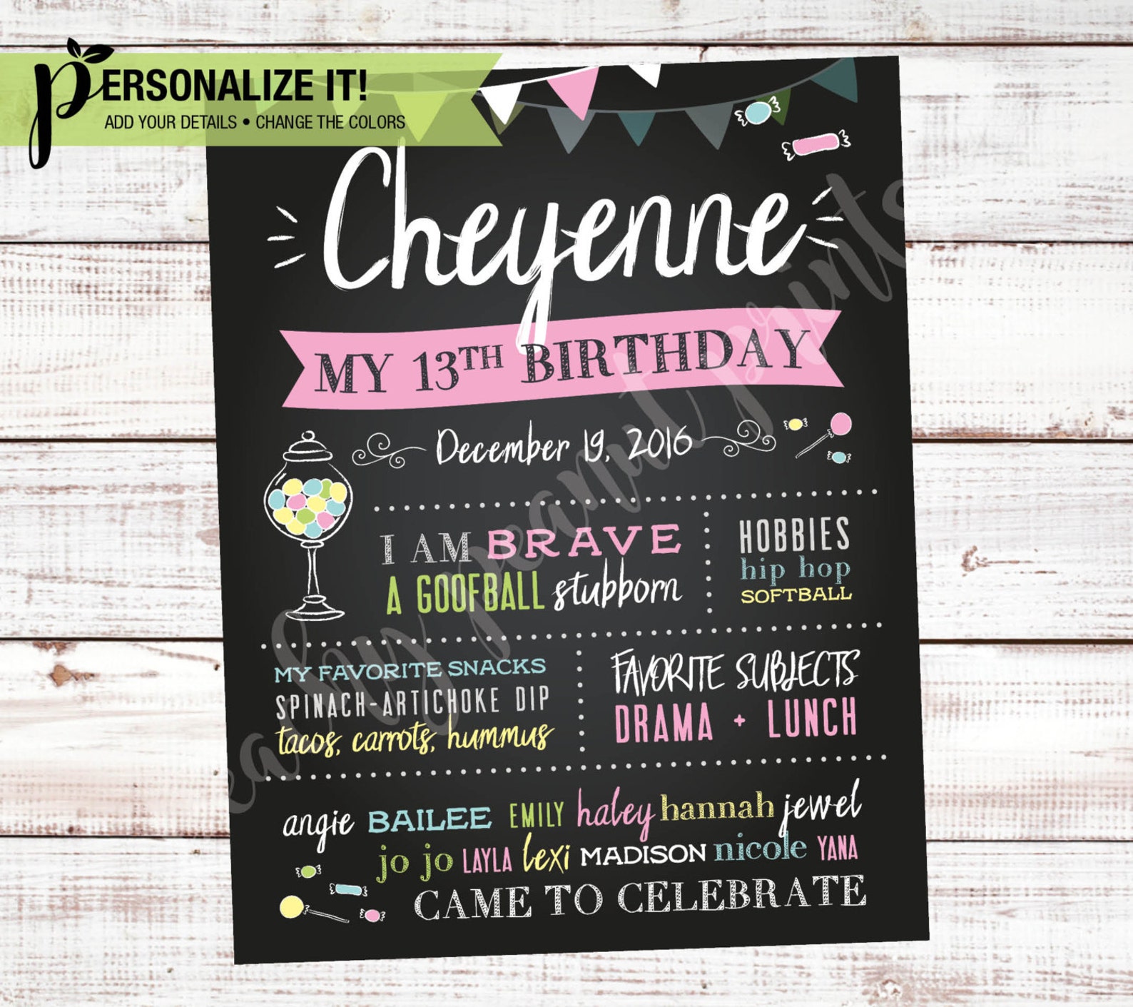 Candy Land Shop Birthday Party Poster Chalkboard Sign // Pink Etsy