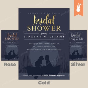 PRINTABLE | Bridal Shower Wedding Party Celebration Invitation Foil Bride Groom Kiss | 4x6  5x7 | Customized Card | Gold Rose Silver