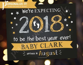 New Years Eve Pregnancy Announcement Sign Poster Chalkboard Glitter Expecting Reveal // Personalized Printable // 8x10 // 11x14 // Custom