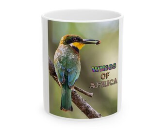 セラミックマグ、アフリカの翼、ハチクイ鳥コーヒーカップ、自然愛好家へのギフト、野生動物愛好家へのギフト、アフリカンサファリマグ、