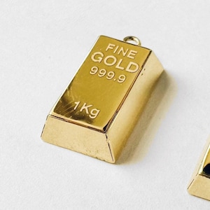 21K Gold Bar Pendant 3D Gold Bullion Pendant Gold Bar Necklace Gold Bar Jewelry 3D Gold Brick Bar Fine Gold Bar Pendant Women Jewelry