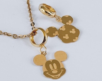 Colgante de Mickey en oro macizo de 21 quilates, collar de Mickey, joyería para niñas, dije de Mickey, regalo de cumpleaños, joyería de Mickey para niñas, collar delicado de oro
