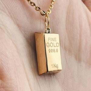 Mother's Day Gold Bar Pendant 14K Gold Pendant Gold Bar Necklace Gold Bar Jewelry 3D Gold Brick Bar Fine Gold Bar Pendant Women Gold Jewelry