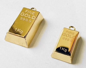 Gold Bar Pendant 21K : 3D Bullion Necklace, Real Gold Fine Jewelry