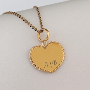 14K Gift For Mom Solid Gold Heart Tag 21K Monogram Heart Pendant Customised Engraved Monogram Necklace 21K Gold Heart Pendant Mother&#39;s Day