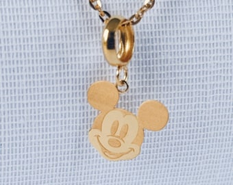 21K Gold Mickey Mouse Pendant Necklace: Dainty Charm, Real Gold Fine Jewelry
