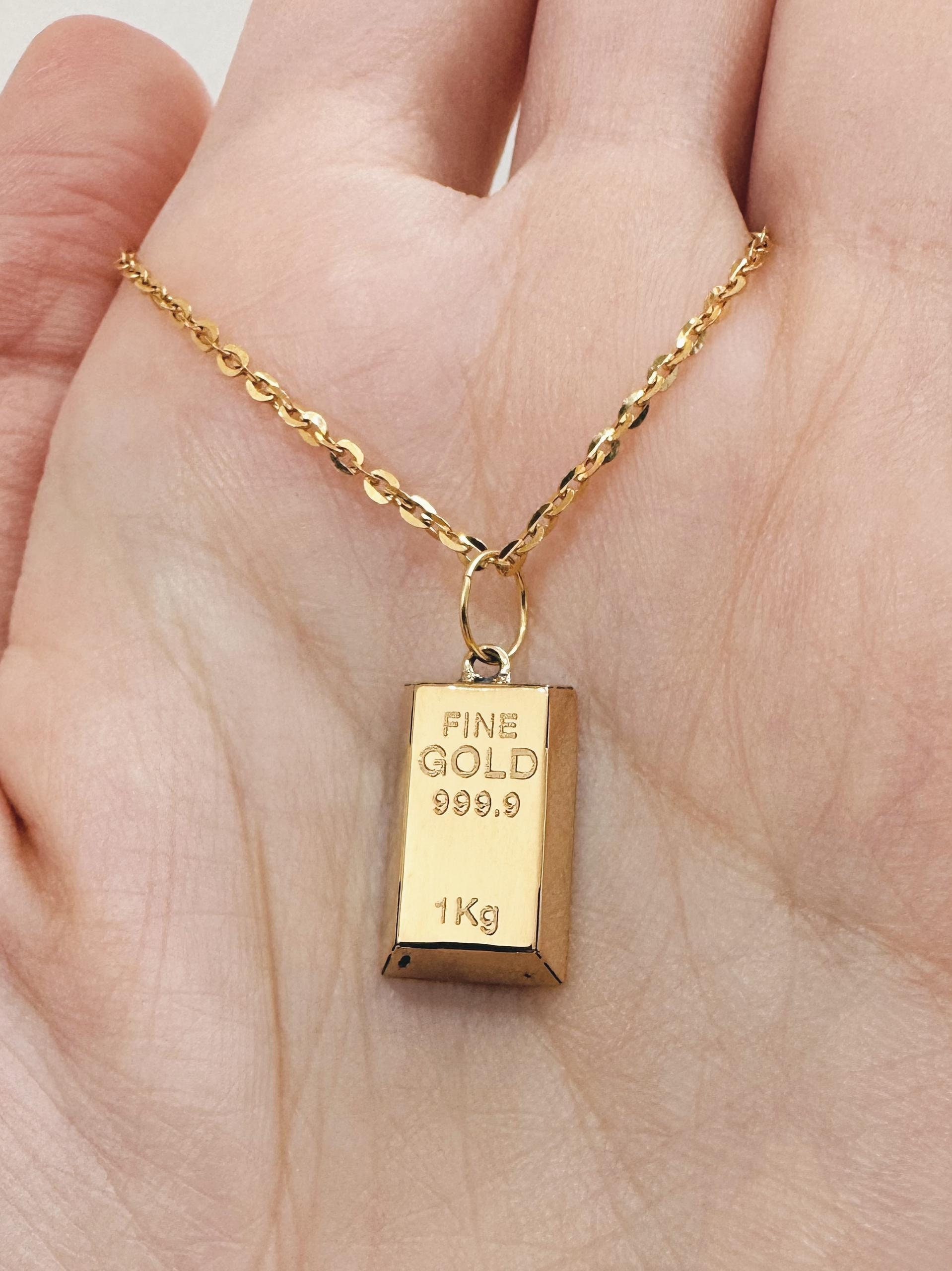 Colgante de lingote de oro de 14 quilates, colgante de lingote de oro, collar de lingote de oro, joyería de lingote de oro, lingote de oro 3D, colgante de lingote de oro fino, joyería para mujer