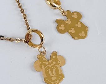 Colgante de Minnie en oro macizo de 21 quilates, collar de Minnie, joyería para niñas, dije de Minnie, regalo de cumpleaños, joyería de Minnie para niñas, collar delicado de oro
