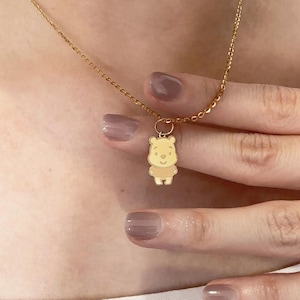 21K Gold Winnie the Pooh Pendant - Dainty Charm Necklace