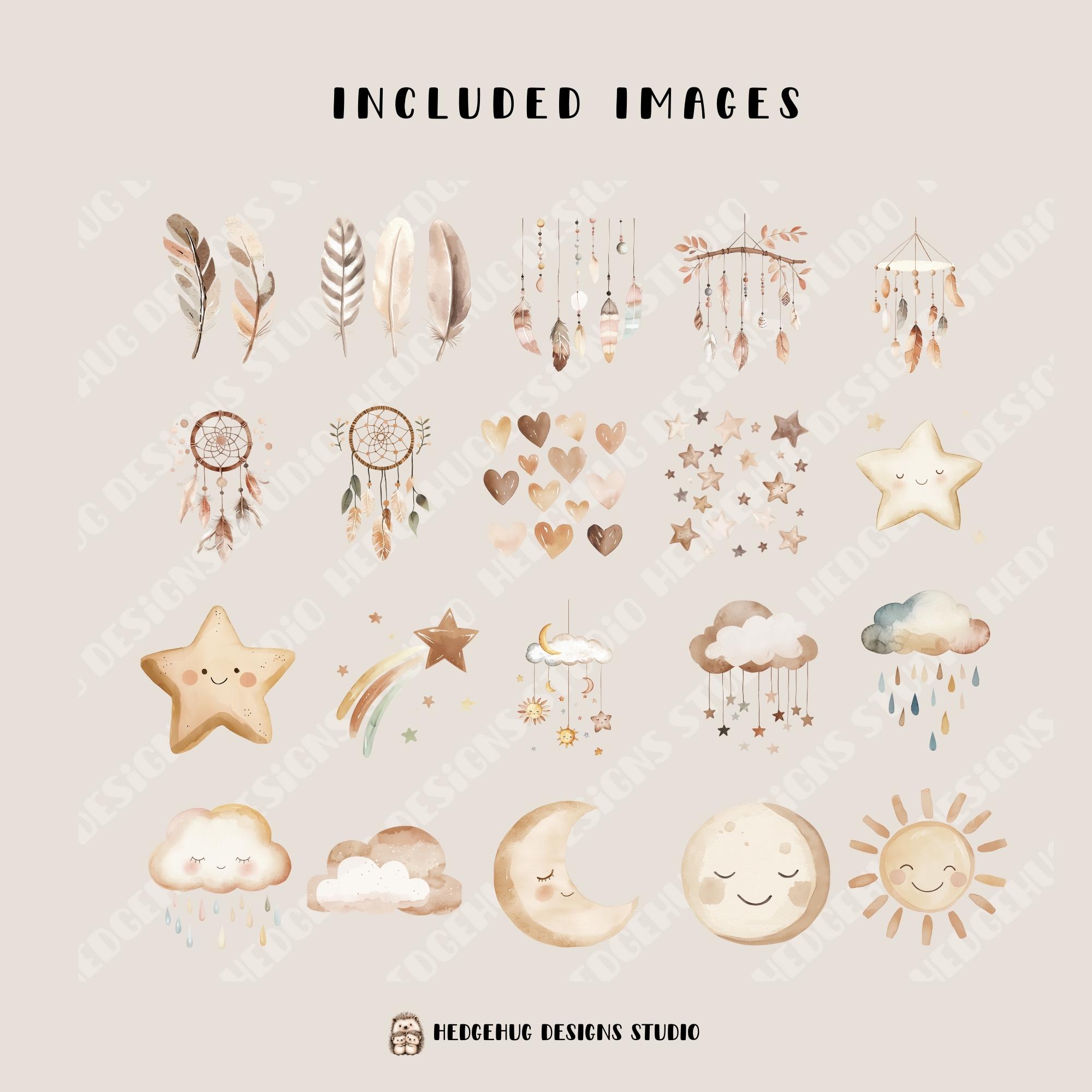 Boho Baby Watercolor Clipart, Nursery Animal Doodles, Cute Kids Art ...
