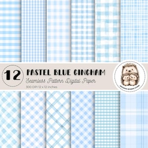 Watercolor Pale Blue Gingham Digital Paper, Baby Blue Seamless Pattern, Watercolor Checks Background, Baby Shower, Cottagecore, Scrapbooking