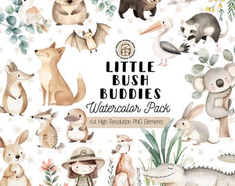 Cute Australian Animals Clipart, Watercolor Aussie Wildlife, Bush Baby Animals PNG,  Koala Kangaroo Wombat Digital Download, Nursery Decor