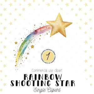 Clipart étoile filante arc-en-ciel magique à l'aquarelle - Art numérique design pour enfants, texture pailletée lunatique, étoile dorée pour usage commercial