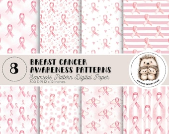 Breast Cancer Awareness Digital Paper: Seamless Pink Ribbon Patterns 12" x 12"