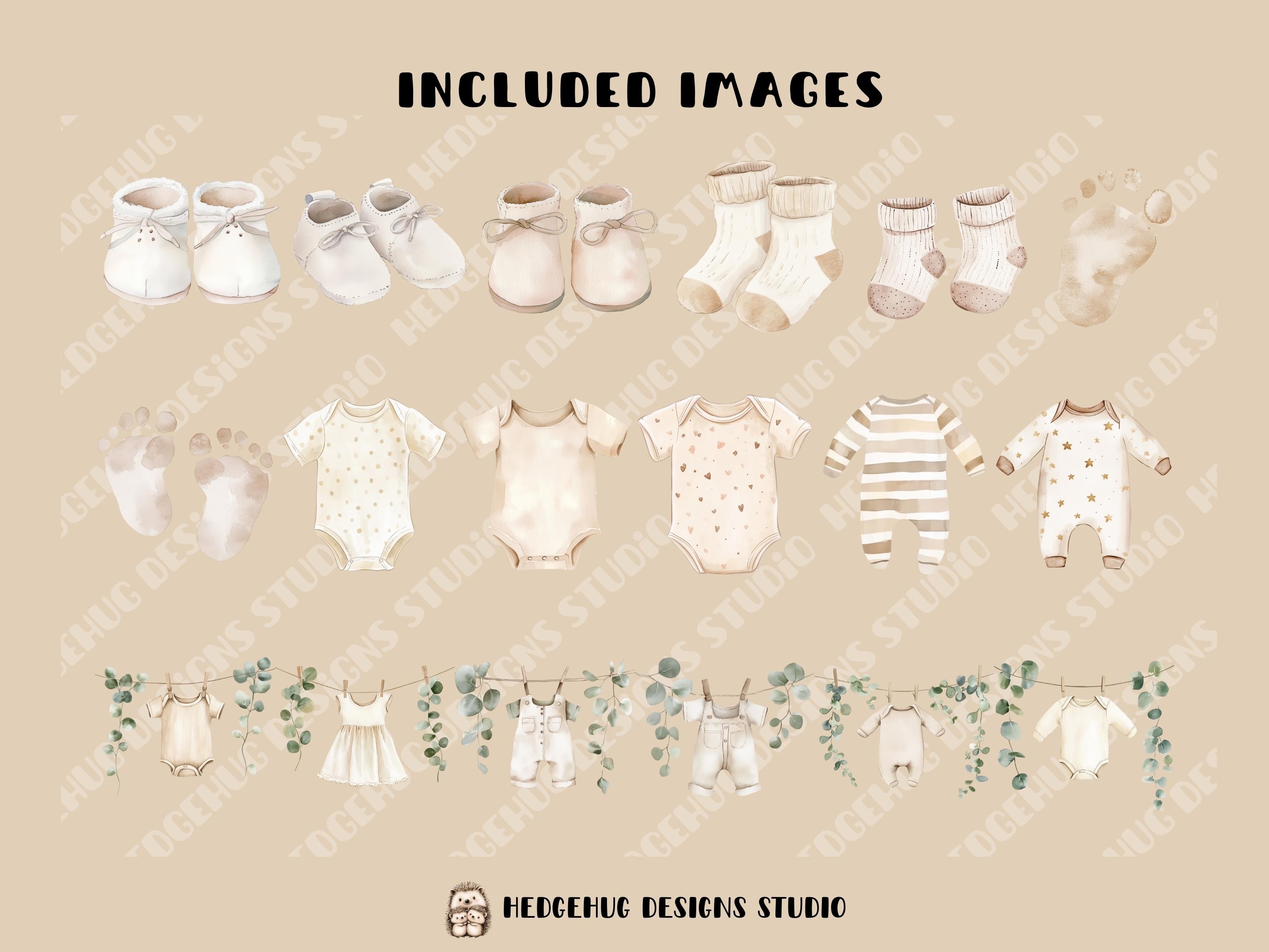 Neutral Boho Baby Shower Clipart, Watercolor Baby Clip Art, Gender ...