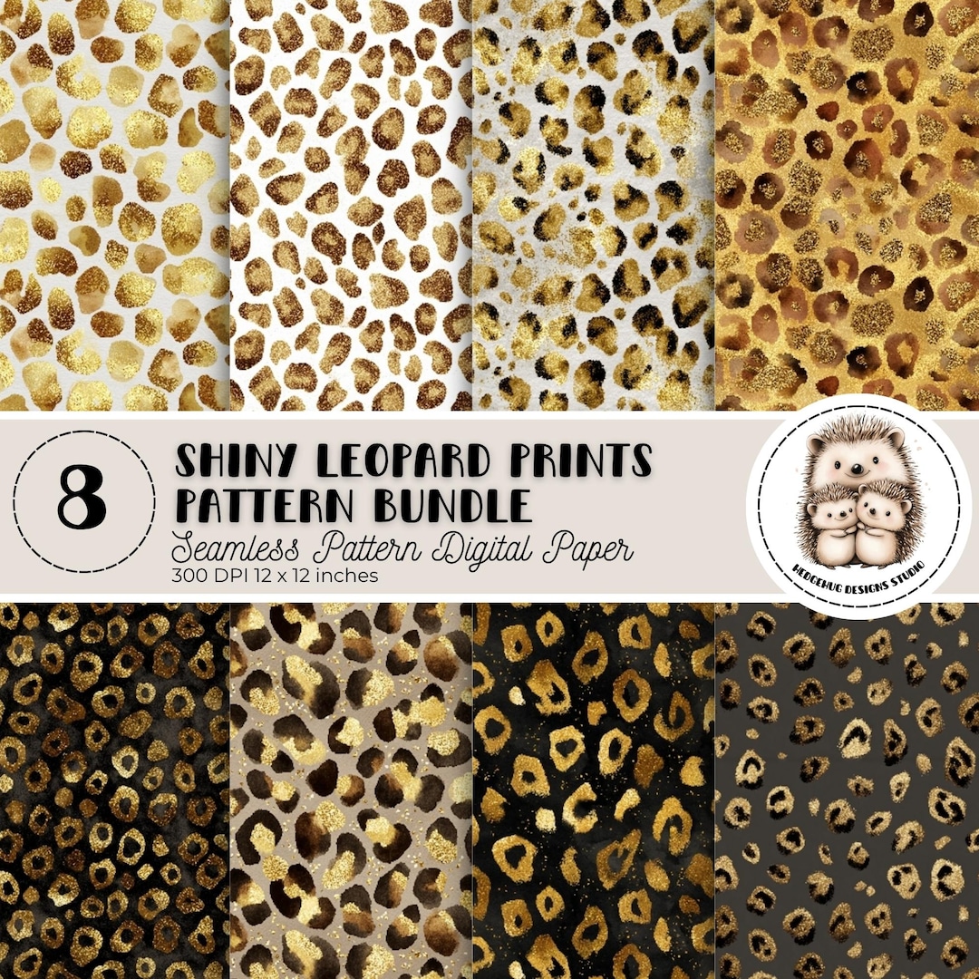 Shiny Leopard Print Digital Papers, Seamless Glitter Animal Patterns ...