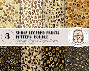 Glitter Leopard Print Digital Paper: Gold Cheetah Patterns (JPG Download, 12x12")