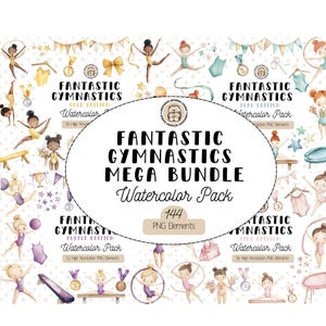 Niedliches Gymnastik Clipart-Bundle, Aquarell Gymnastik Clipart, Mädchen-Gymnastik, rhythmische Gymnastik Bilder, Kinder Sport Hobbys, Fitnessstudio